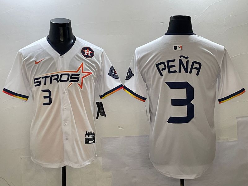 Men Houston Astros #3 Pena White three generations Joint Name Nike 2025 MLB Jersey style 5->houston astros->MLB Jersey